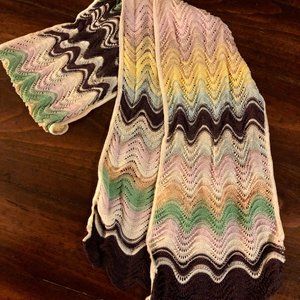 Missoni Scarf Knit Zigzag Headband Purple Yellow G